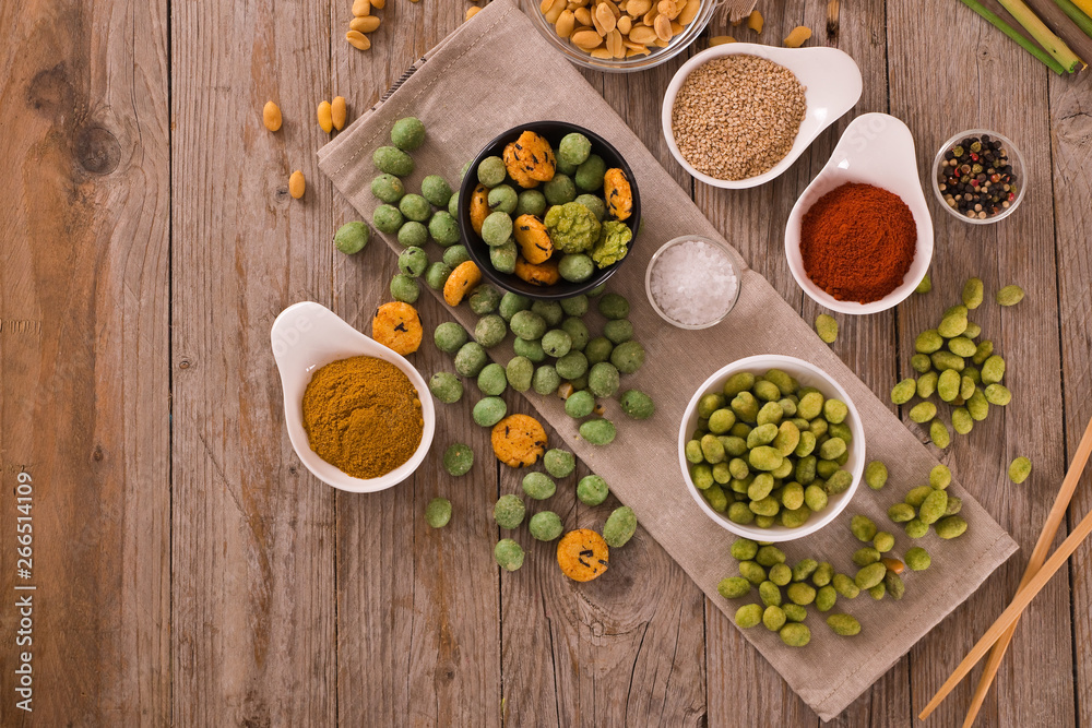 Wasabi coated peanuts. Wasabi coated peanuts.