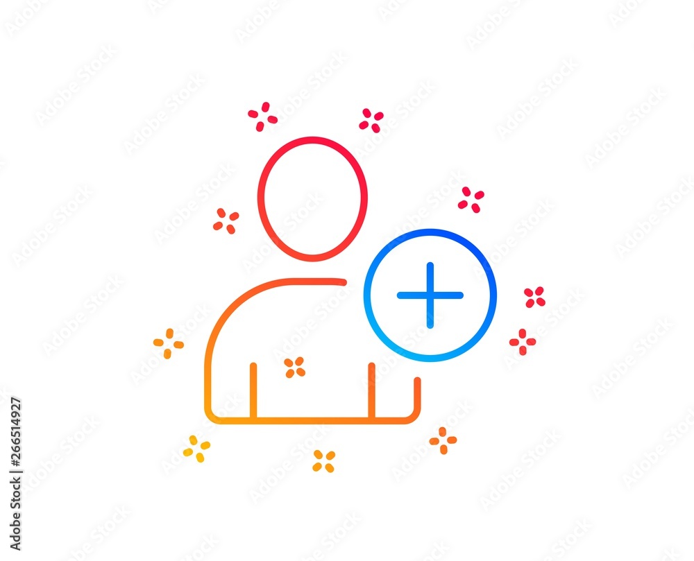 Add User line icon. Profile Avatar sign. Person silhouette symbol. Gradient design elements. Linear add User icon. Random shapes. Vector Add User line icon. Profile Avatar sign. Person silhouette symbol. Gradient design elements. Linear add User icon. Random shapes. Vector