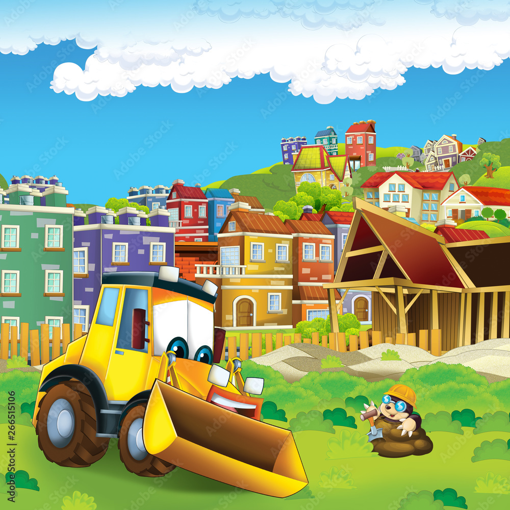 cartoon scene of construction site for different usage illustration for children cartoon scene of construction site for different usage illustration for children