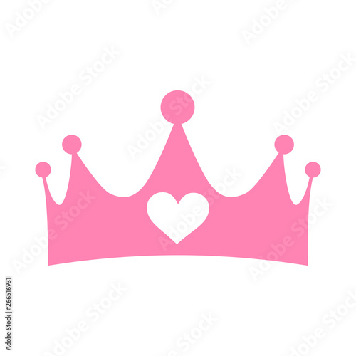 Vector illustration of a pink girly princess crown with the heart emblem isolated on white background.