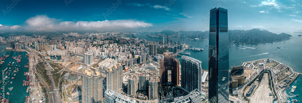 Aerial view of West Kowloon, Hong Kong - obrazy, fototapety, plakaty 