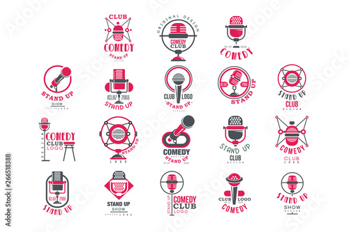 Comedy club stand up show logo design set vector Illustrations on a white background