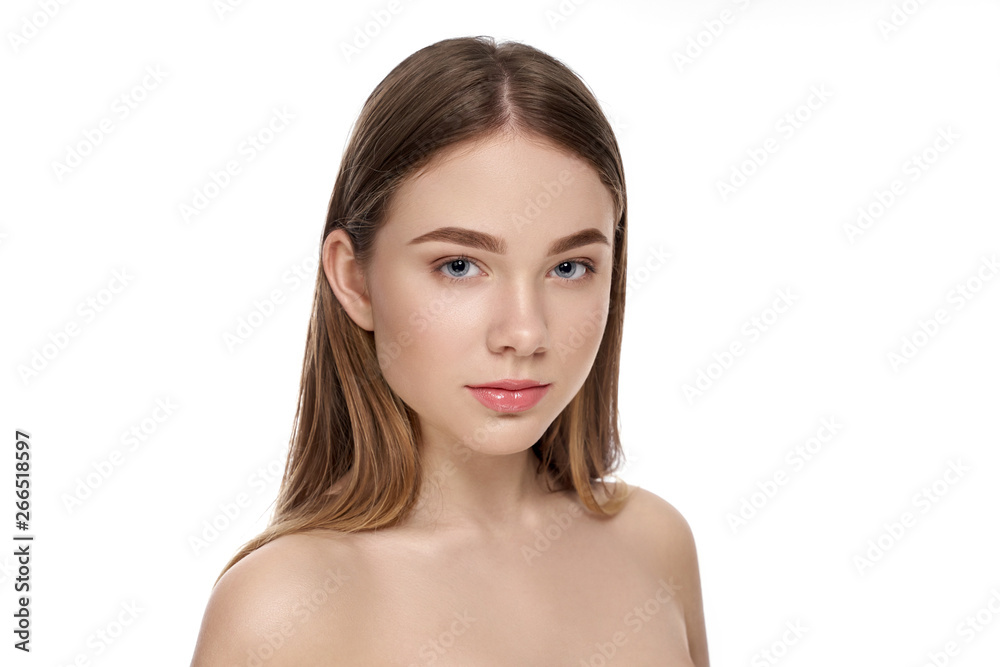 Model with perfect skin, stylish make up posing, isolated. Model with perfect skin, stylish make up posing, isolated.