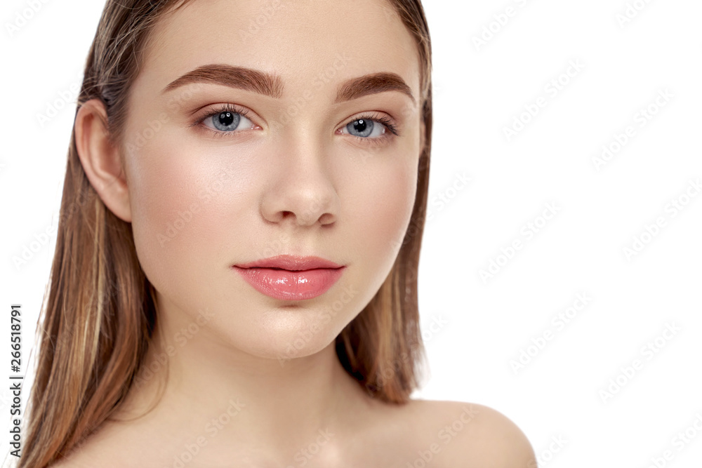 Sensual model with bare shoulders, well groomed face. Sensual model with bare shoulders, well groomed face.