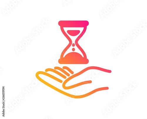 Time hourglass in hand icon. Sand watch sign. Classic flat style. Gradient time hourglass icon. Vector