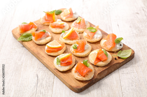 canape with cheese cream and salmon