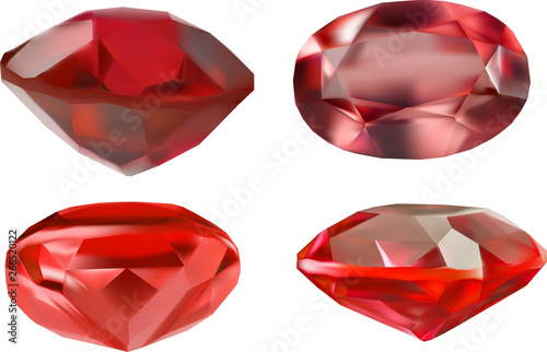 isolated four red ruby gemstones illustration