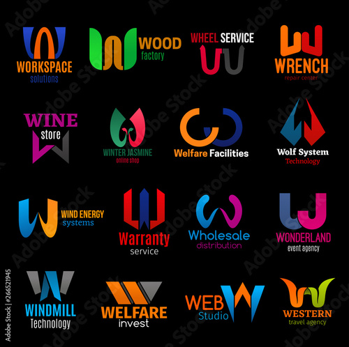 W corporate identity letter icons color trend set