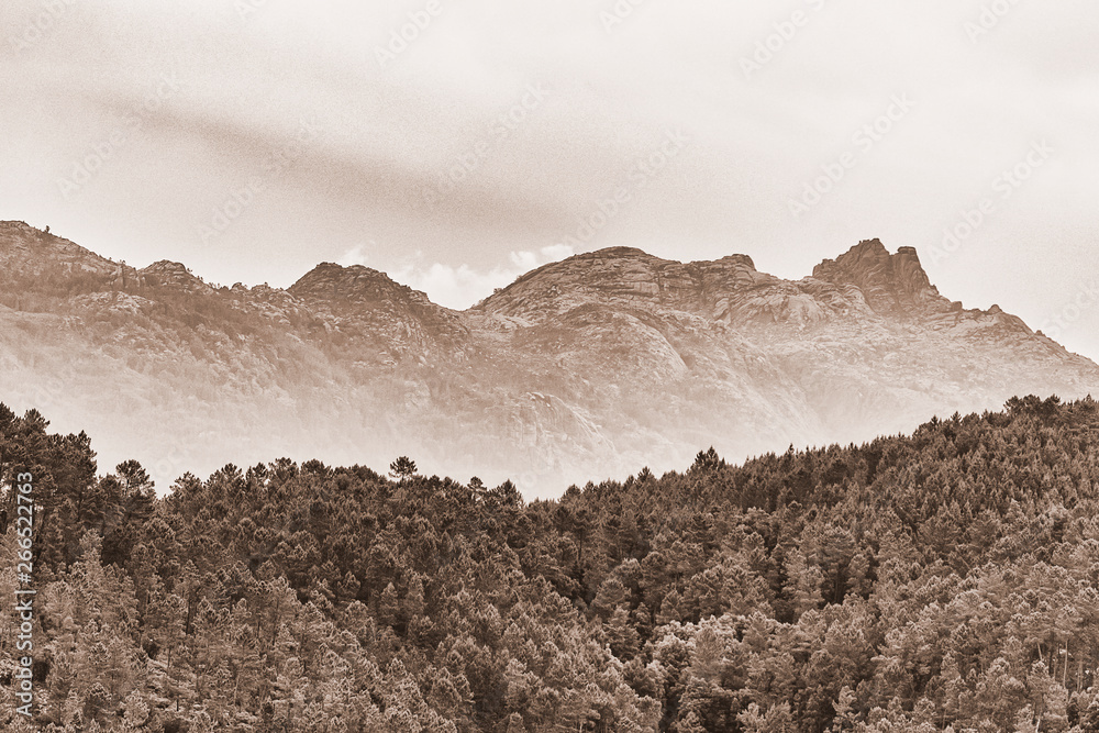 Sepia mountains in winter season