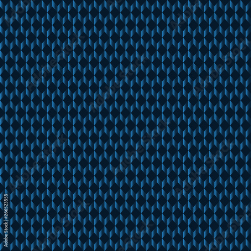 Seamless abstract texture with a repeating geometric pattern in blue with a gradient on a dark blue background