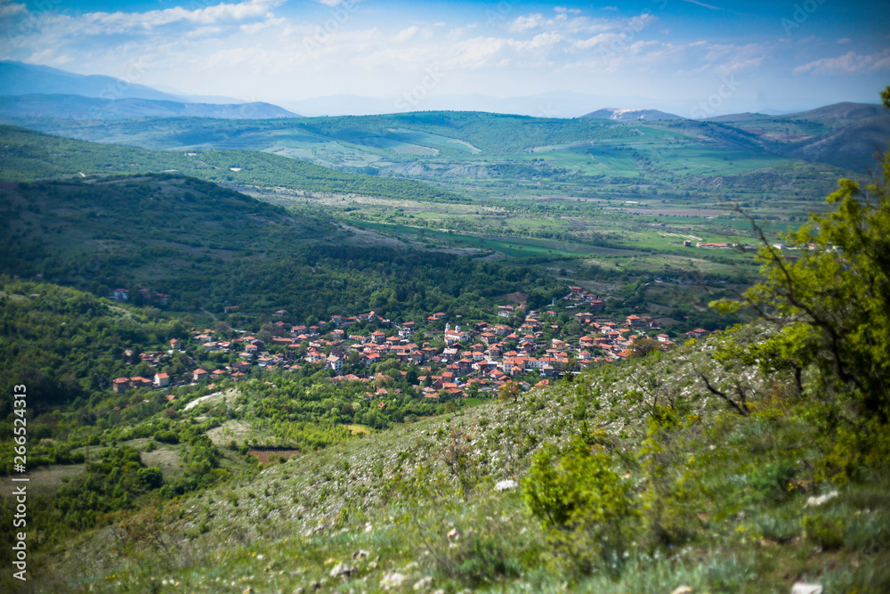 View of village from the top of a hill