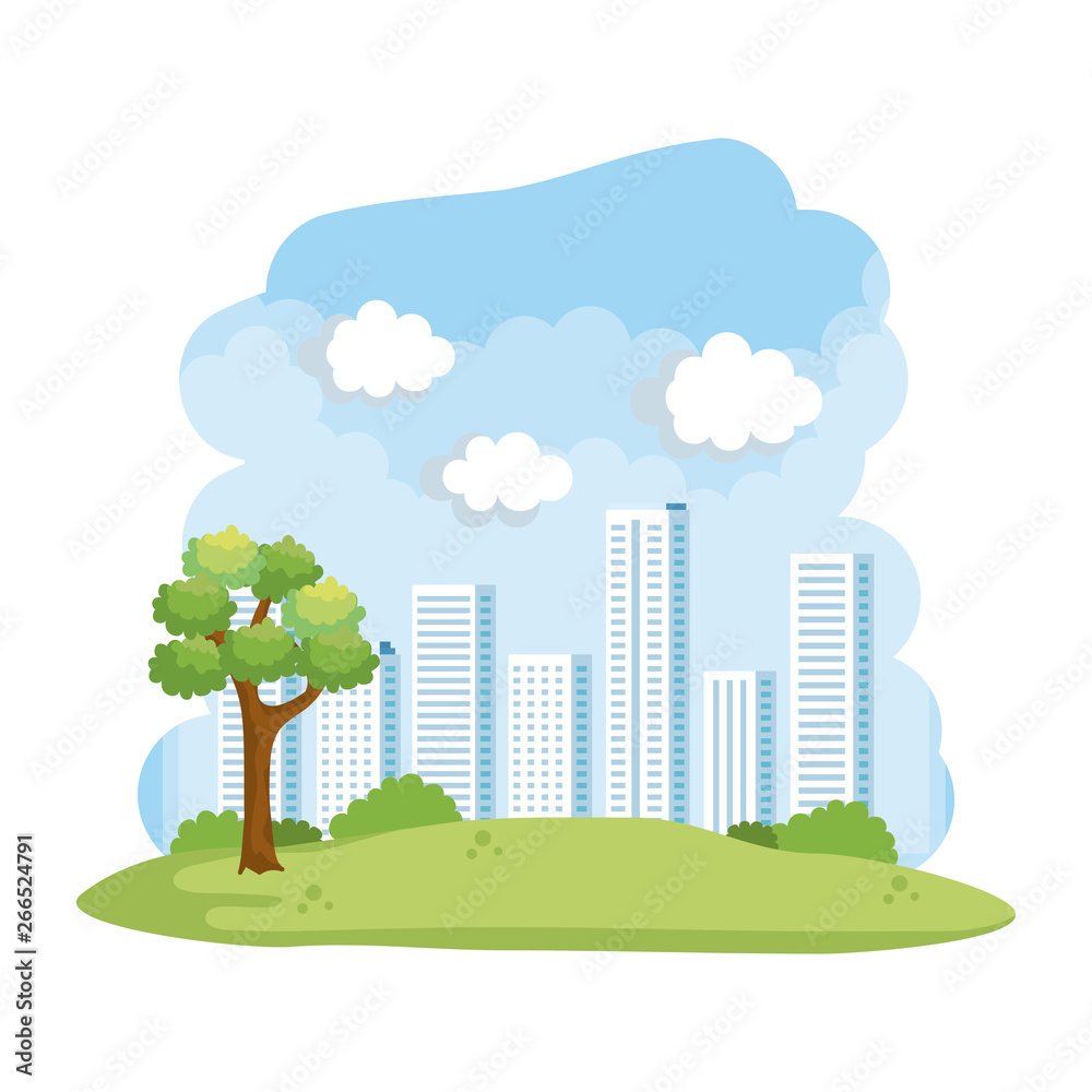 forest landscape with buildings scene