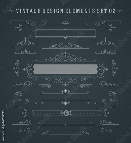 Vintage vignettes swirls ornaments decorations design elements vector set