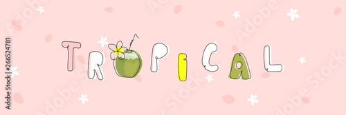 Summer cartoon doodle hand drawn tropical vector elements