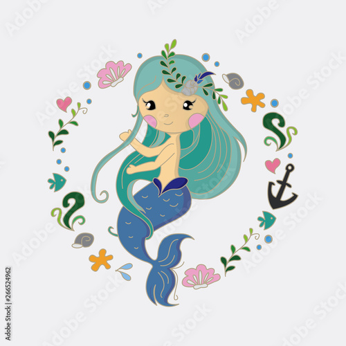 Beautiful mermaid and coral