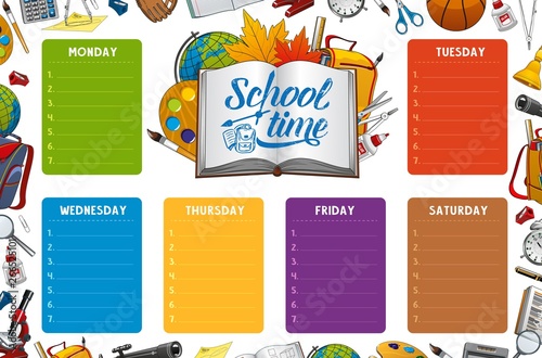 School timetable week schedule, color notes