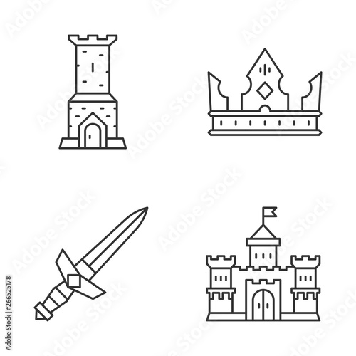 Meddieval linear icons set photo