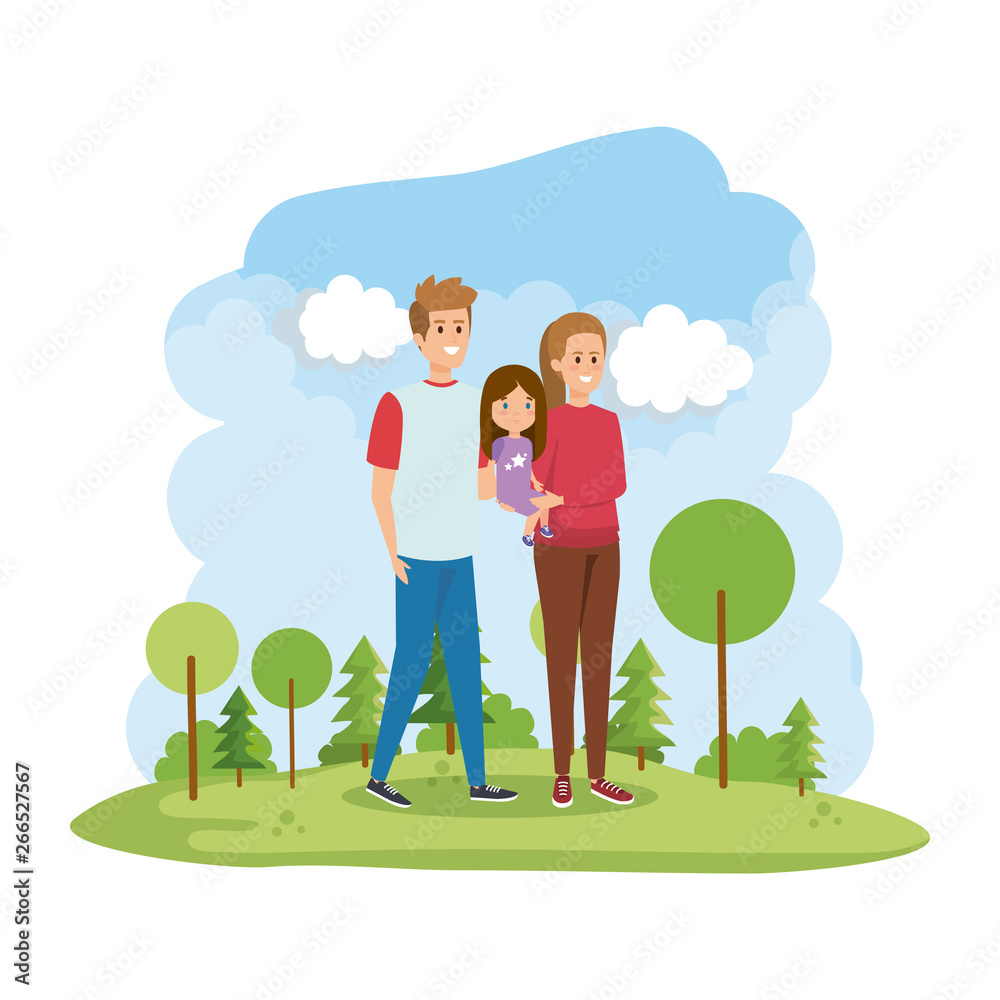 parents couple with daughter in the park scene parents couple with daughter in the park scene