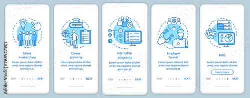 Talent management onboarding mobile app page screen vector template