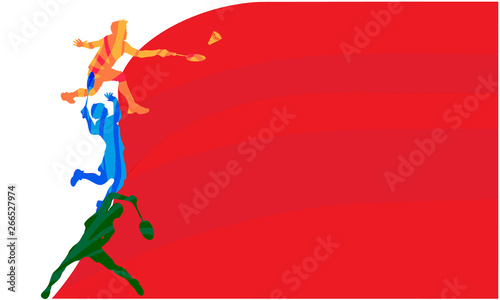Badminton player, vector illustration with empty space for poster, banner, tournament announcement