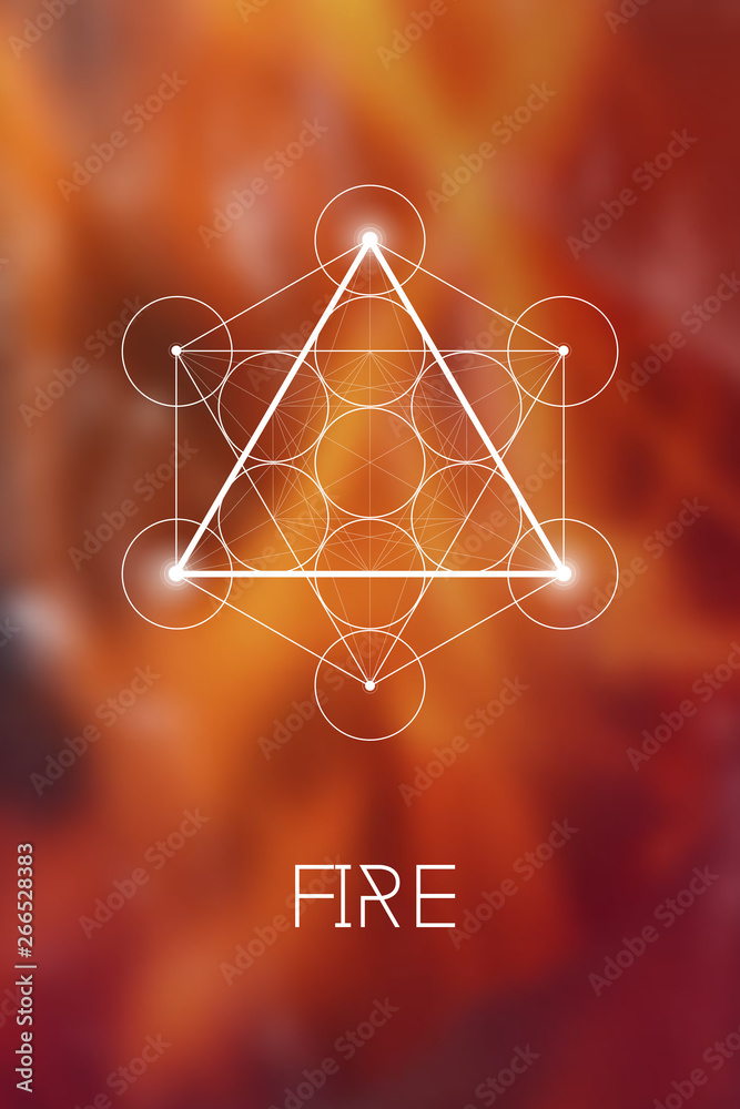 Sacred geometry Fire element symbol inside Metatron Cube and Flower of