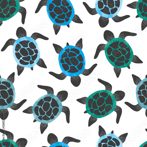 Seamless watercolor turtles pattern. Vector background with tortoises.