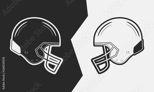 Two American football helmets. Black vs White. Vector illustration.