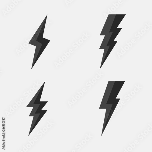 Set of 4 Lightning bolts icons. Thunderbolts icons isolated on white background. Vector design elements