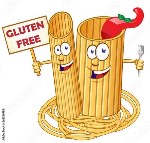 pasta food , Cute cartoon character with signboard cartel gluten free