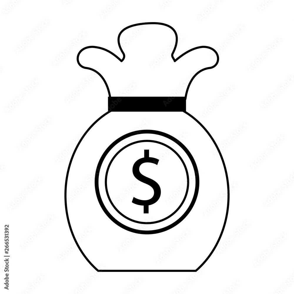 Money bag cartoon isolated black and white Money bag cartoon isolated black and white