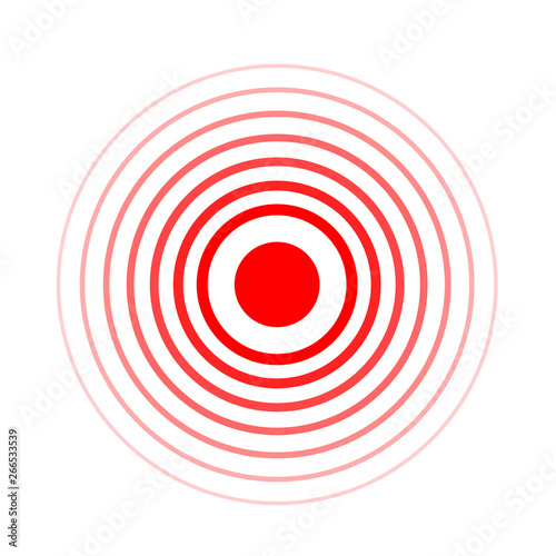 Pain circle red icon for medical painkiller drug medicine. Vector red circles target spot symbol for pill medication design template of body or muscular joint pain and head ache analgetic remedy.