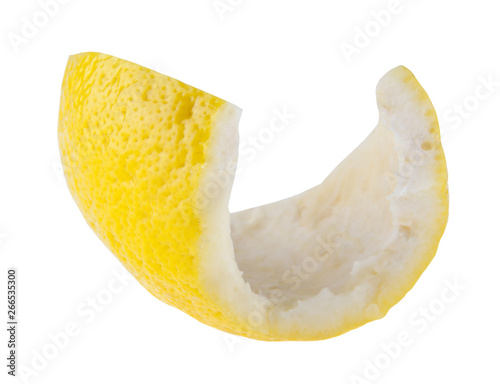 Lemon skin isolated on white background close up.