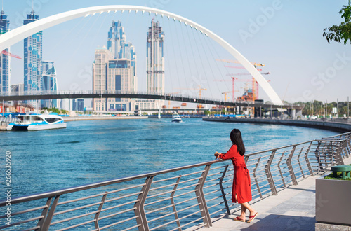 Woman enjoying Dubai view from the water canal © creativefamily