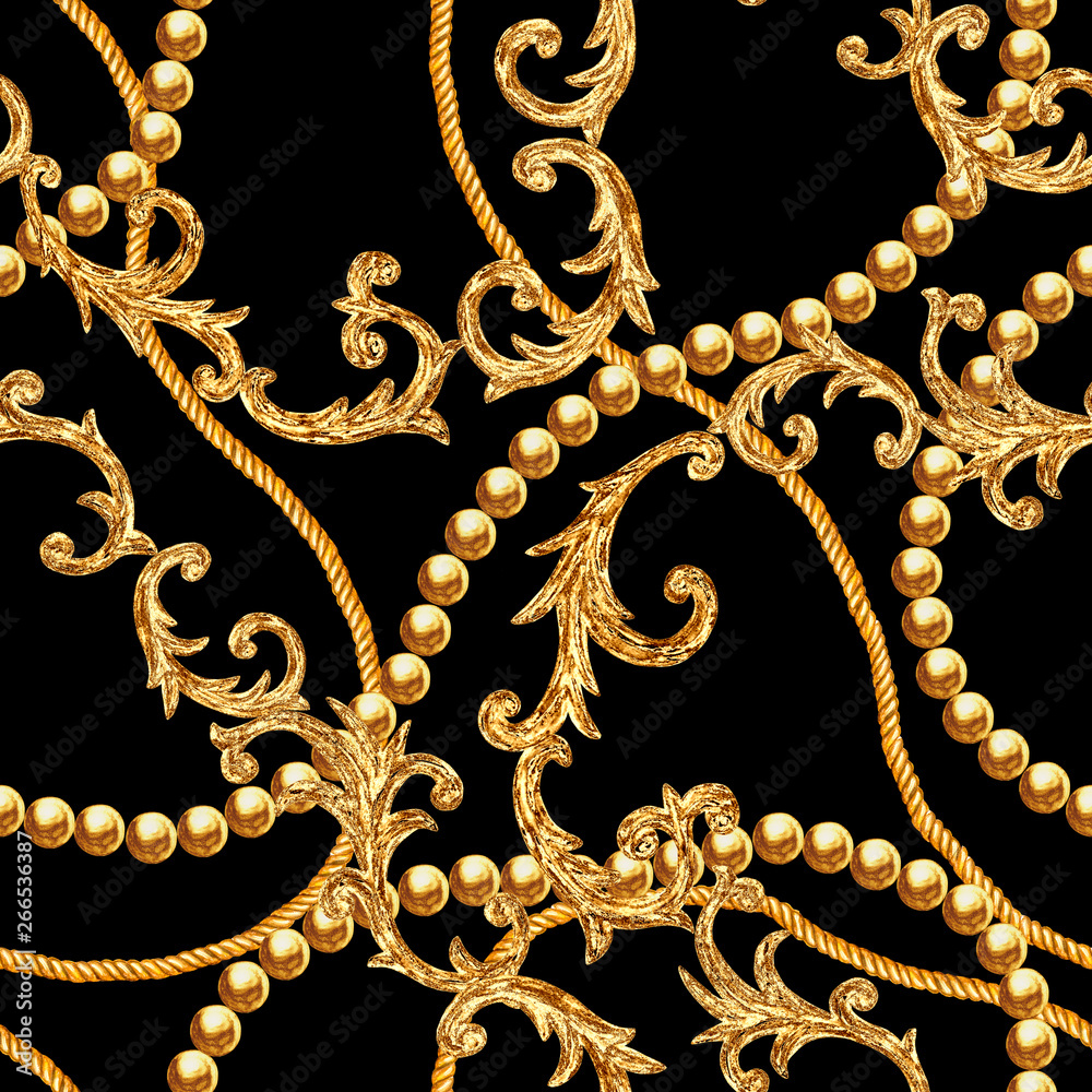 Golden chain glamour baroque style seamless pattern background. Golden chain glamour baroque style seamless pattern background.