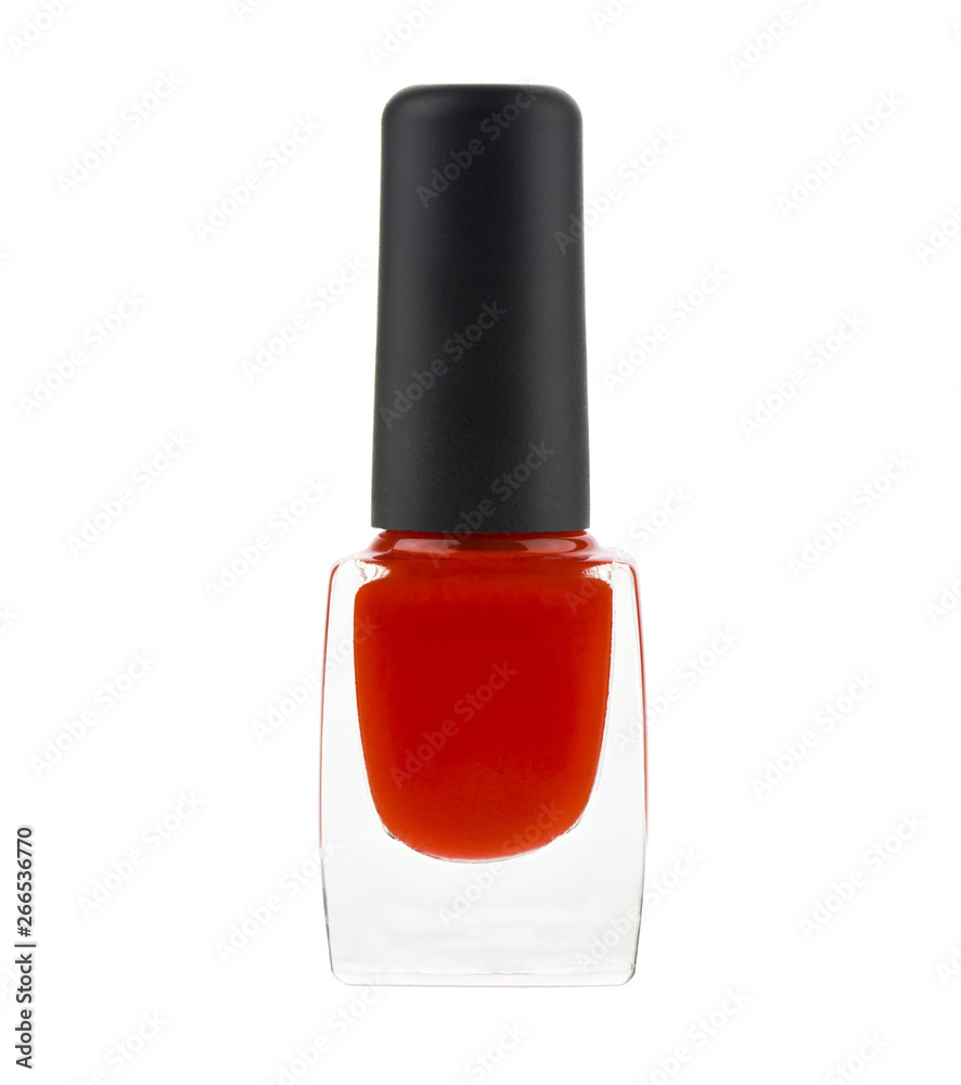 bottle with red nail polish isolated on white background close up bottle with red nail polish isolated on white background close up