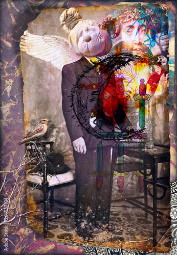 Scrapbooks and macabre and surreal collages with drawings and old vintage photographs