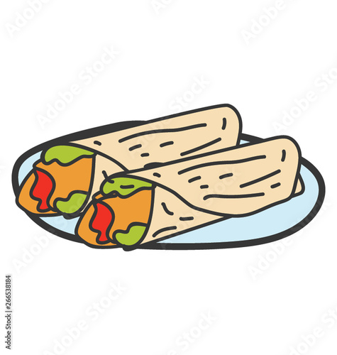 Tortilla rolls with filling known to be burritos