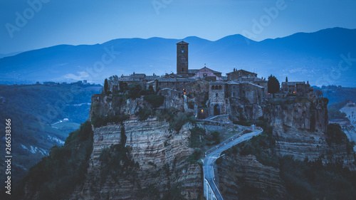 The village of Civita di Bagnoregio photographed after sunset