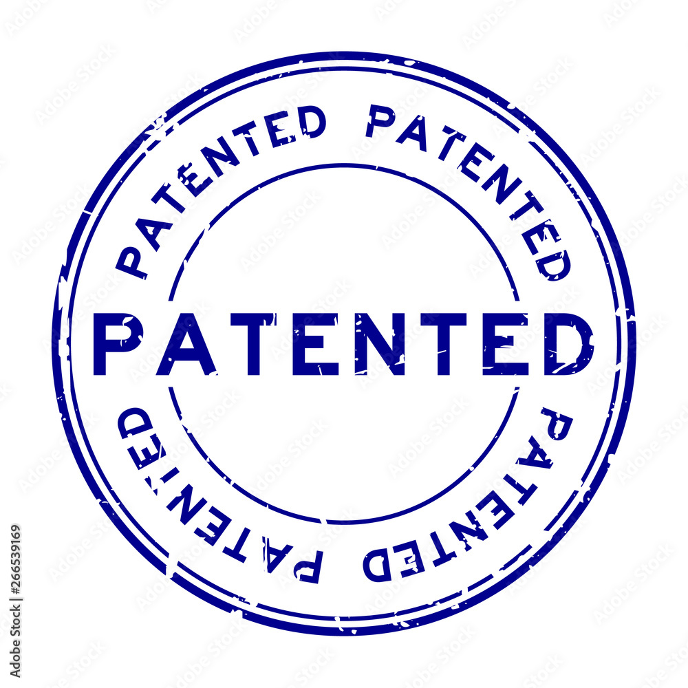 Grunge blue patented word round rubber seal stamp on white background Grunge blue patented word round rubber seal stamp on white background