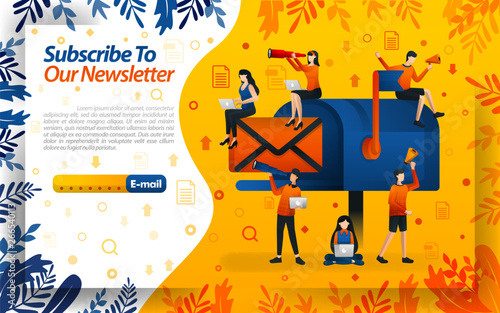 subscribe to our newsletter. e-mail with large mailbox images. subscribe to information and videos, concept vector ilustration. can use for, landing page, template, ui, web, mobile app, poster, flayer
