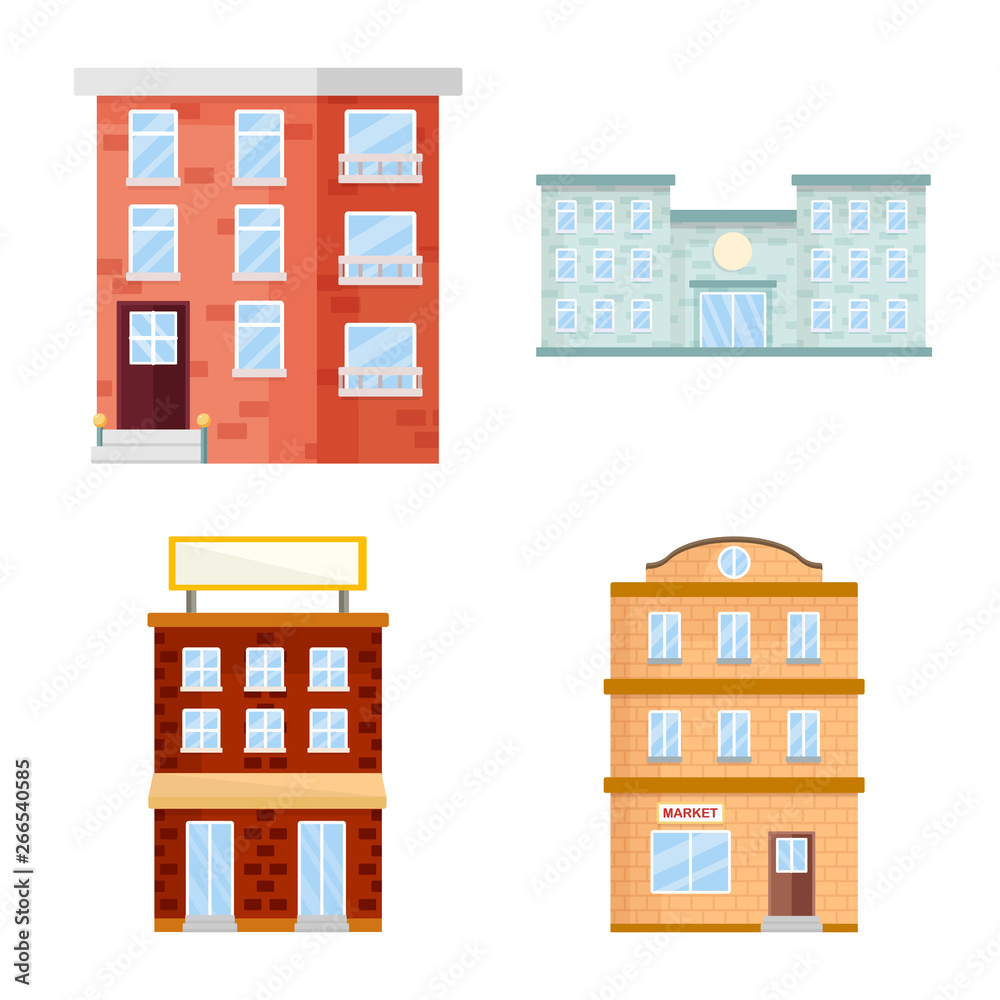 Vector design of facade and building symbol. Collection of facade and exterior  vector icon for stock.