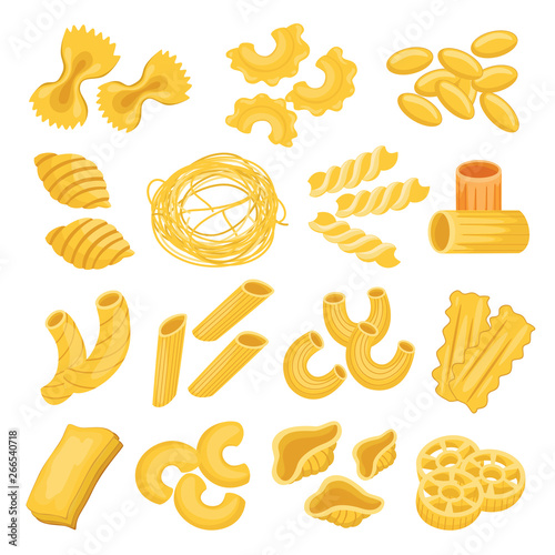Pasta types set, italian noodles and macaroni