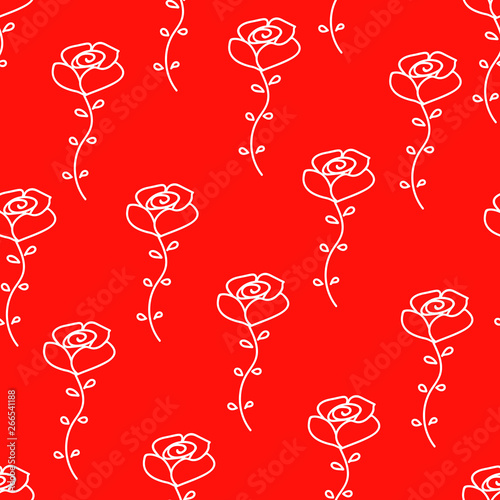 Seamless pattern of white roses on red background