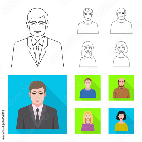Isolated object of hairstyle and profession  sign. Set of hairstyle and character  vector icon for stock.