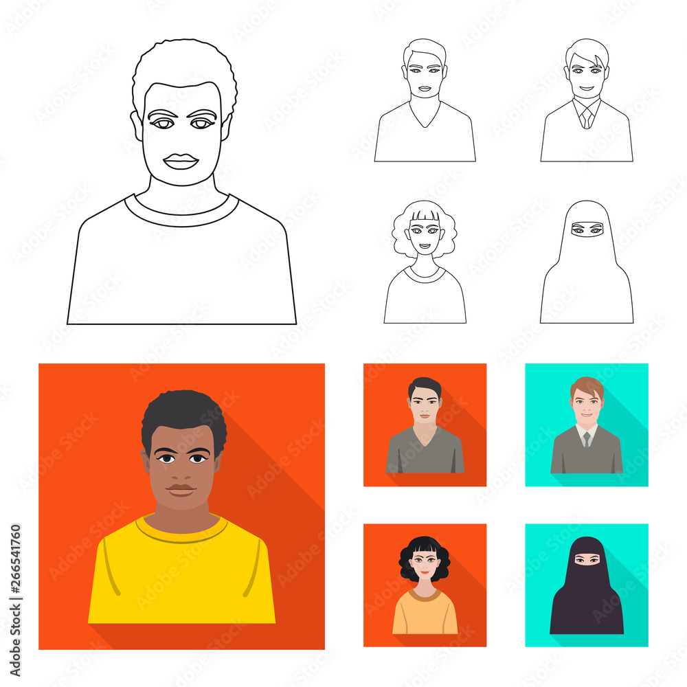 Isolated object of hairstyle and profession icon. Collection of hairstyle and character stock symbol for web. Isolated object of hairstyle and profession icon. Collection of hairstyle and character stock symbol for web.