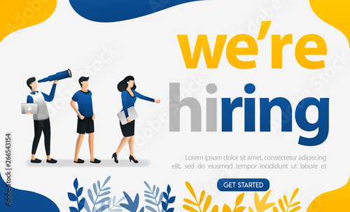 people looking for employees with words we're hiring, concept vector ilustration. can use for landing page, template, ui, web, mobile app, poster, banner, flyer, background, website, advertisement