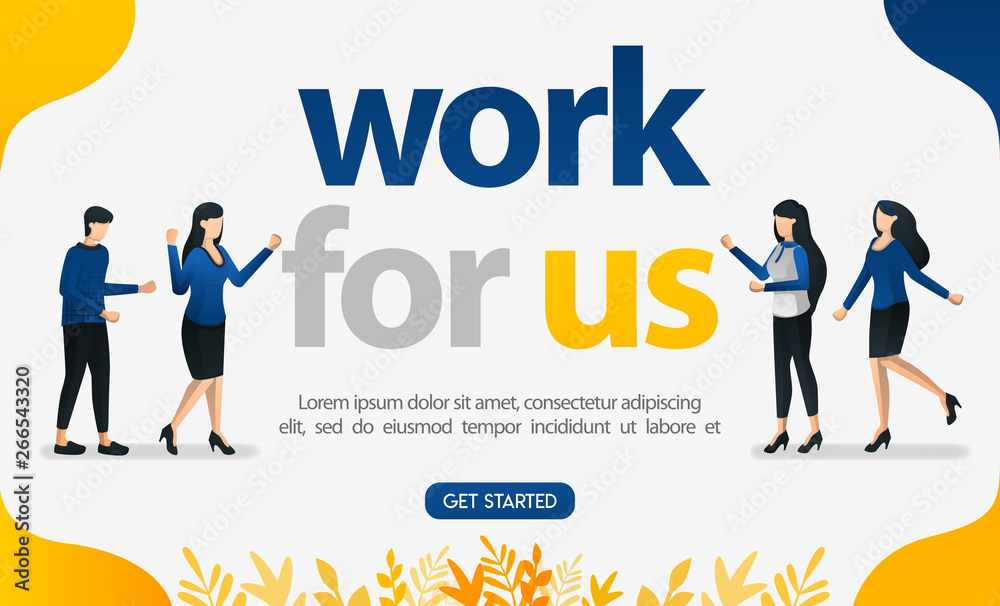 Online advertising for job search websites with WORK FOR US words, concept vector ilustration. can use for landing page, template, ui, web, mobile app, poster, banner, flyer, background, advertisement Online advertising for job search websites with WORK FOR US words, concept vector ilustration. can use for landing page, template, ui, web, mobile app, poster, banner, flyer, background, advertisement