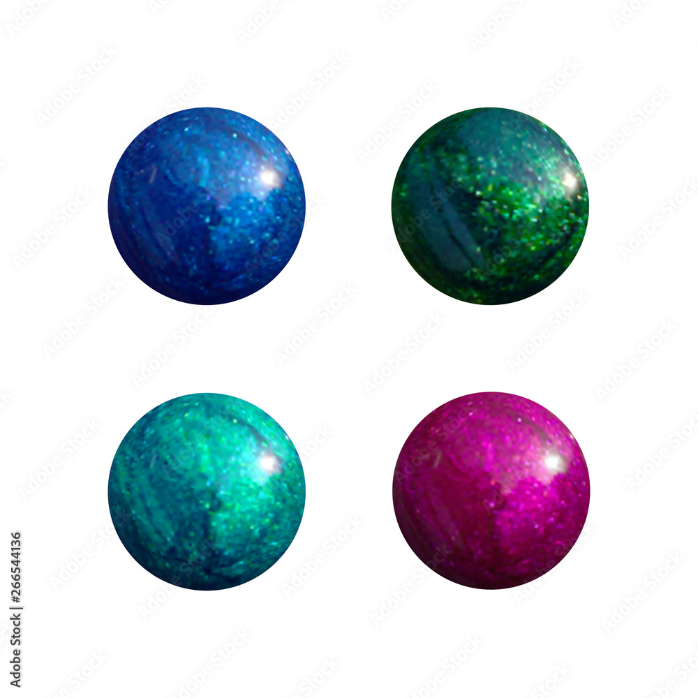 Four glittering beads on white Four glittering beads on white
