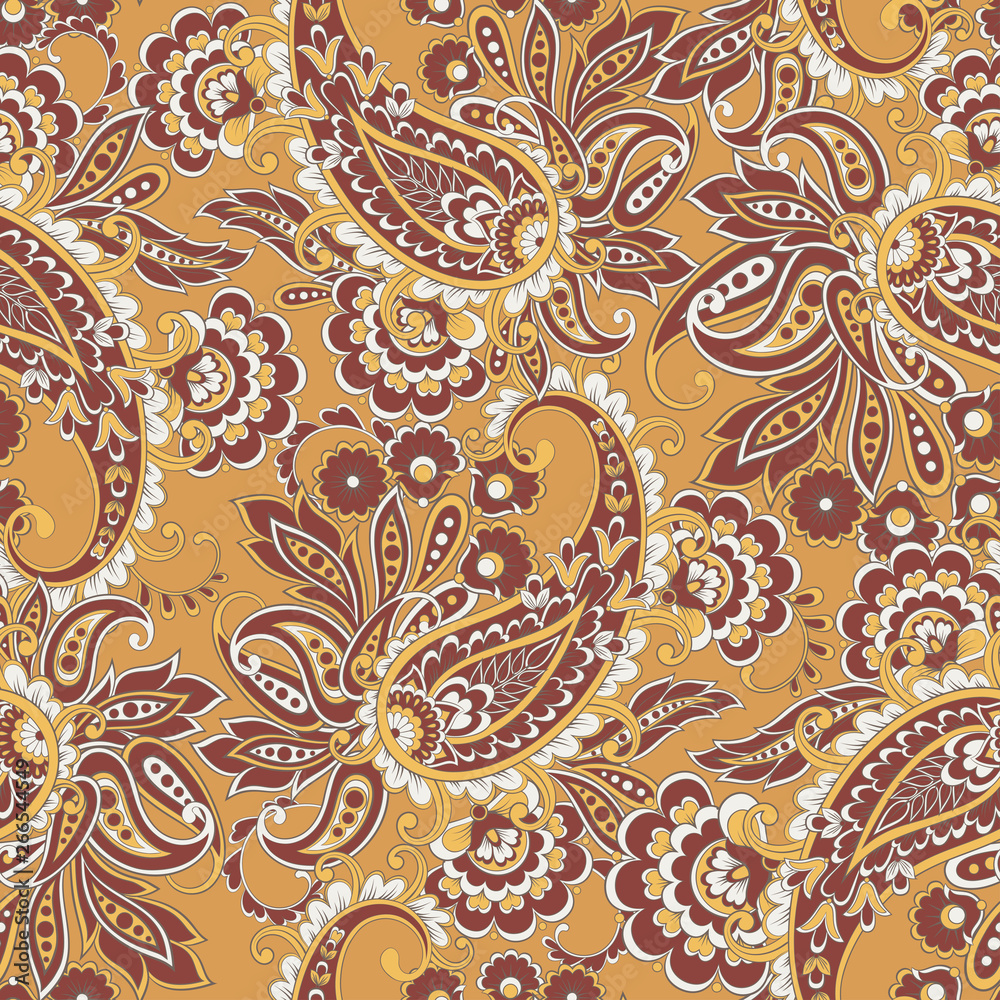 Paisley style Floral seamless pattern. Ornamental Damask background