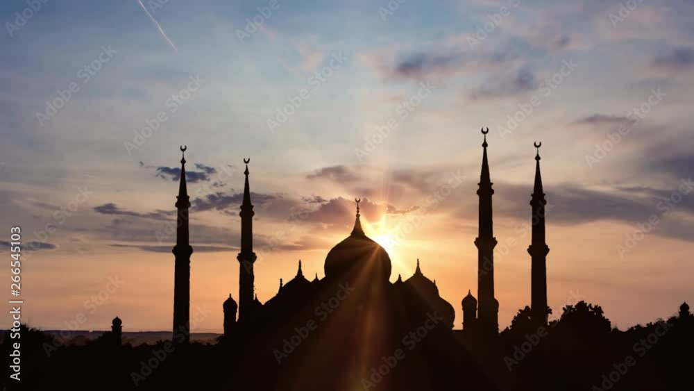 sihlouette mosquée kuala terengganu coucher de soleil timelapse